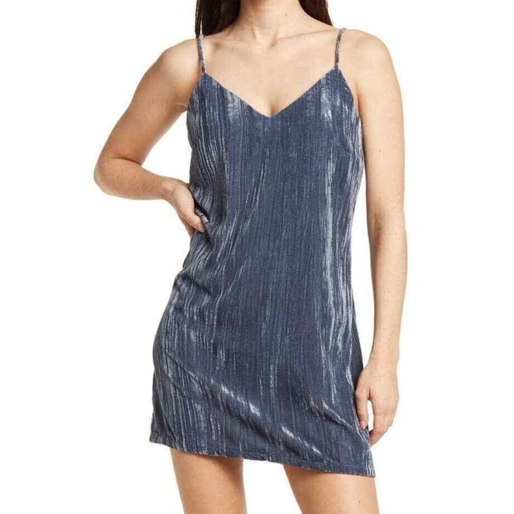 Elodie V-Neck Velvet Cami Dress in Blue Slate M - Picture 2 of 5